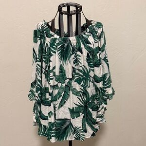 Marc New York Green Tropical Print Blouse